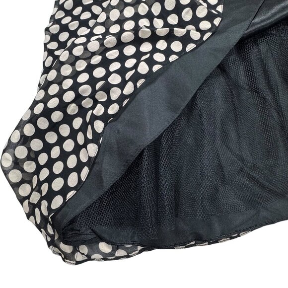 Aidan Mattox Polkadot Cocktail Dress Sz.6 Black Cream Silk Event Coquette - Picture 11 of 13